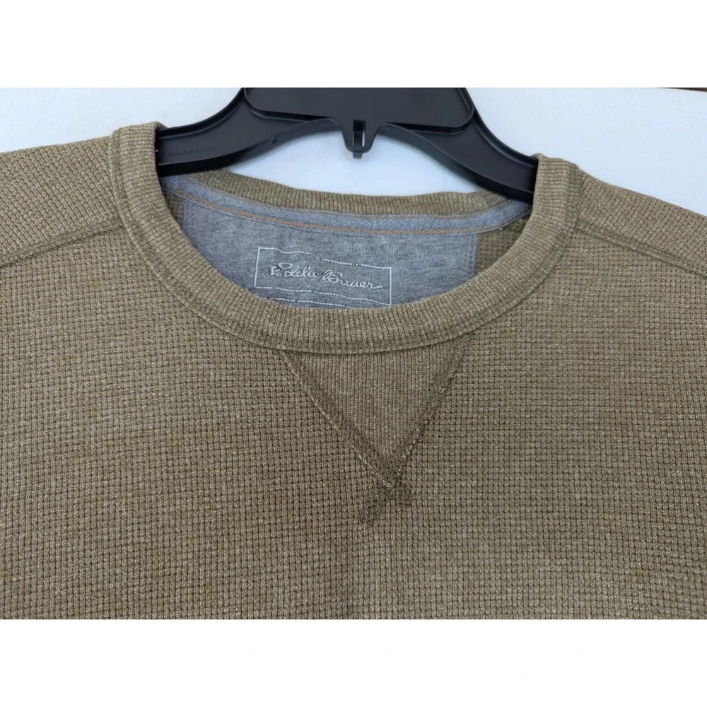Eddie Bauer Men's Sz M  Pullover Sweater Crew Neck Thermal Cotton Green Solid - Picture 3 of 8